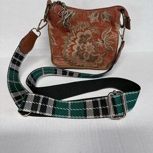 Elegant Floral Crossbody Bag in Brown and Tan